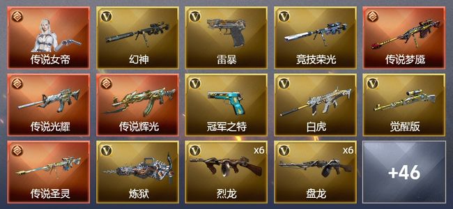 穿越火线（CF）1传说角色 4传说武器 1炫金武器 77V武器 4V角色 10皮肤 可排位 专家
