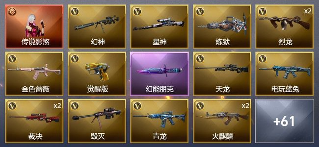 穿越火线（CF）1传说角色 1王者武器 2炫金武器 87V武器 6V角色 37皮肤 可排位