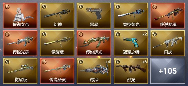 穿越火线（CF）1传说角色 4传说武器 3王者武器 3炫金武器 146V武器 5V角色 42皮肤 可排位