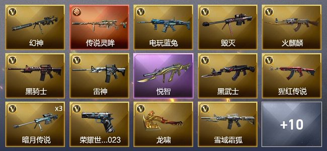 穿越火线（CF）1传说武器 1王者武器 23V武器 1V角色 10皮肤 可排位 传奇