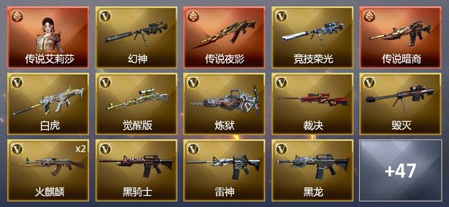 穿越火线（CF）1传说角色 2传说武器 9王者武器 4炫金武器 52V武器 2V角色 12皮肤 可排位 枪王