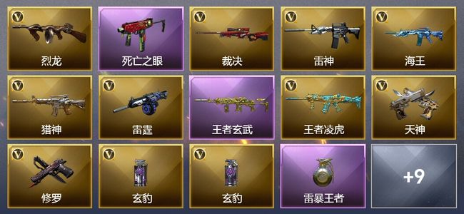 穿越火线（CF）1传说角色 1传说武器 1王者武器 1炫金武器 1V武器 1V角色 1皮肤 可排位 枪王