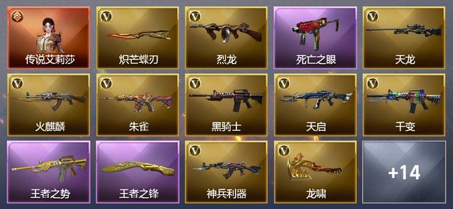 穿越火线（CF）1传说角色 1传说武器 1王者武器 1炫金武器 1V武器 1V角色 1皮肤 可排位