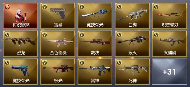 穿越火线（CF）1传说角色 1传说武器 1王者武器 1炫金武器 1V武器 1V角色 1皮肤 可排位 枪王