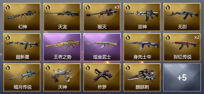 穿越火线（CF）1王者武器 1炫金武器 17V武器 6皮肤 可排位 新锐