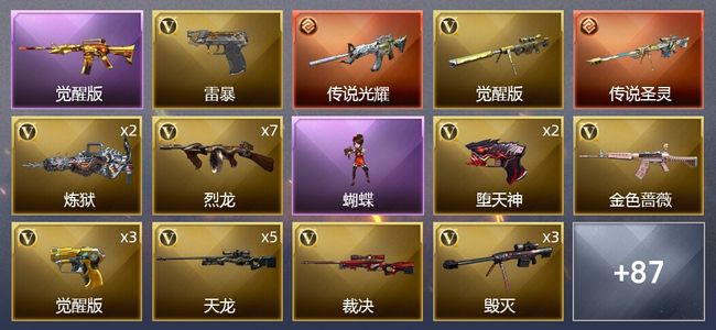 穿越火线（CF）2传说武器 2王者武器 5炫金武器 140V武器 6V角色 34皮肤 可排位 宗师