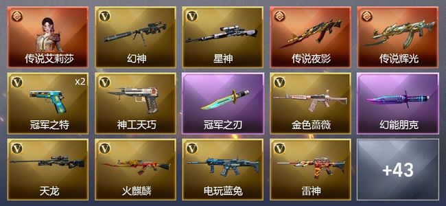 穿越火线（CF）1传说角色 2传说武器 1王者武器 62V武器 3V角色 20皮肤 可排位 传奇