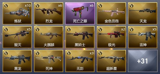 穿越火线（CF）7王者武器 4炫金武器 61V武器 5V角色 20皮肤 可排位 专家