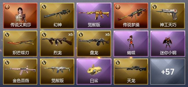 穿越火线（CF）1传说角色 1传说武器 4王者武器 4炫金武器 81V武器 4V角色 23皮肤 可排位 新锐