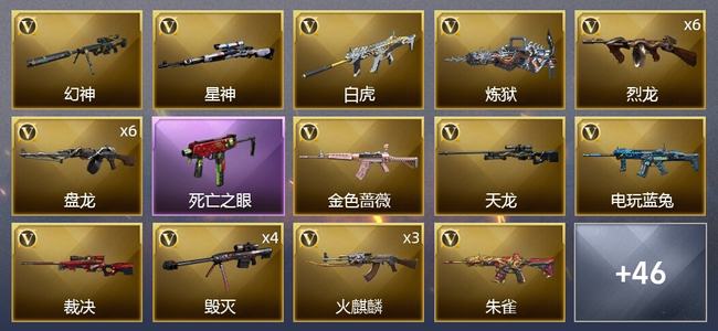 穿越火线（CF）0传说角色 0传说武器 4王者武器 2炫金武器 77V武器 2V角色 28皮肤 新锐