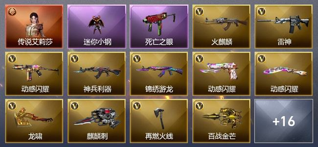 穿越火线（CF）1传说角色 0传说武器 0王者武器 0炫金武器 17V武器 2V角色 8皮肤 新锐