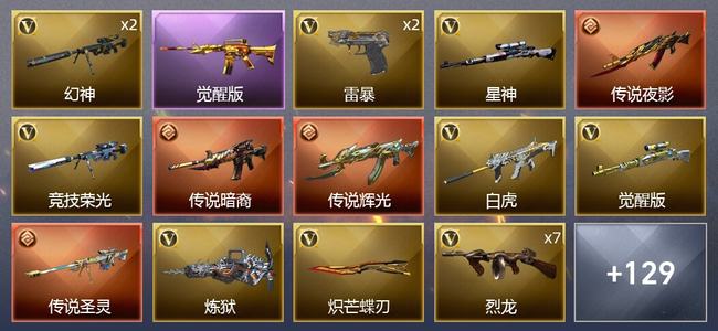 穿越火线（CF）0传说角色 4传说武器 5王者武器 5炫金武器 151V武器 9V角色 43皮肤 宗师