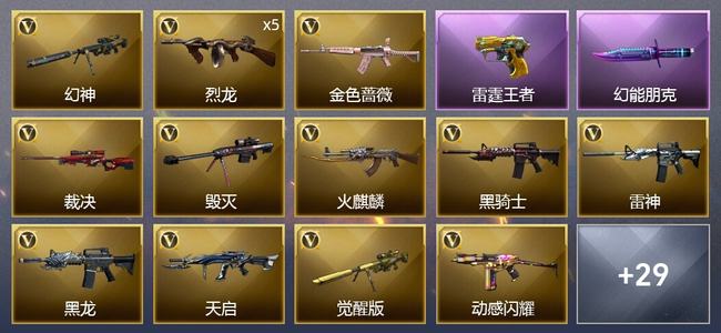 穿越火线（CF）0传说角色 0传说武器 2王者武器 0炫金武器 54V武器 2V角色 9皮肤 新锐
