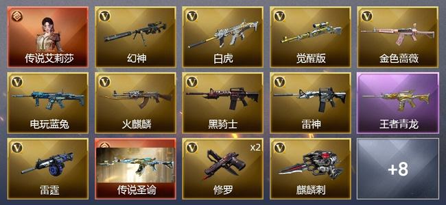 穿越火线（CF）1传说角色 1传说武器 1王者武器 0炫金武器 27V武器 1V角色 9皮肤 传奇