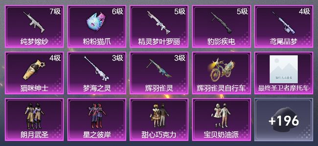 和平精英2载具 8升级枪 8粉装 3飞行器 121枪皮 71套装 46740热力 3印记 王牌