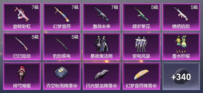 和平精英【苹果版】7升级枪 4粉装 2飞行器 207枪皮 163套装 64397热力 22印记 皇冠