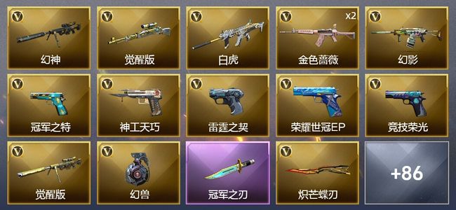 穿越火线（CF）8王者武器 1炫金武器 86V武器 5V角色 47皮肤 可排位 枪王