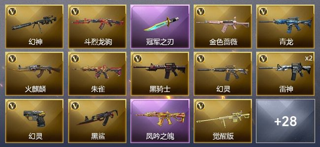 穿越火线（CF）1王者武器 52V武器 2V角色 14皮肤 可排位