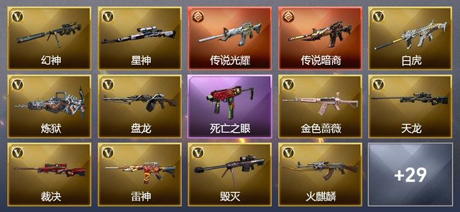穿越火线（CF）2传说武器 19王者武器 1炫金武器 34V武器 13V角色 13皮肤 可排位