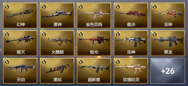穿越火线（CF）1传说武器 13王者武器 1炫金武器 38V武器 7V角色 19皮肤 可排位