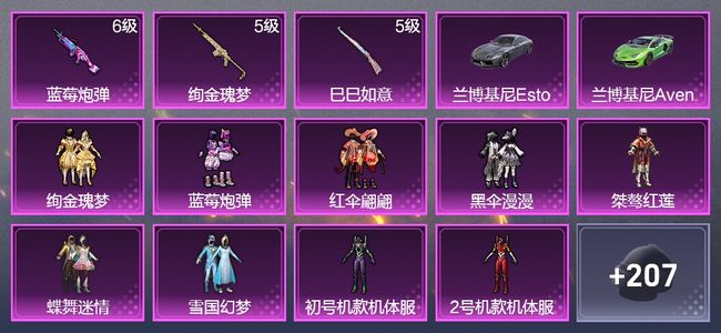 和平精英【苹果版】2载具 3升级枪 10粉装 2飞行器 110枪皮 112套装 42446热力 5印记 星钻