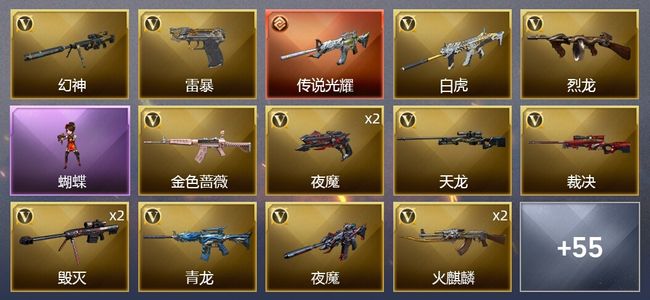 穿越火线（CF）1传说武器 3王者武器 3炫金武器 81V武器 2V角色 22皮肤 可排位 传奇