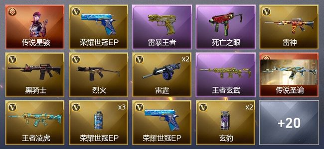 穿越火线（CF）1传说角色 1传说武器 6王者武器 27V武器 2V角色 9皮肤 可排位 新锐