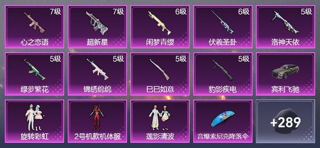 和平精英1载具 9升级枪 3粉装 1飞行器 188枪皮 121套装 60461热力 14印记 王牌