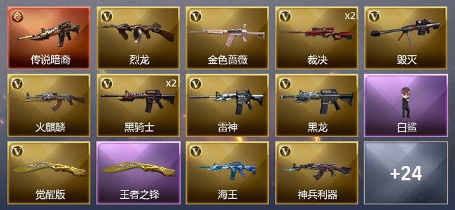 穿越火线（CF）2传说武器 3王者武器 41V武器 3V角色 19皮肤 可排位