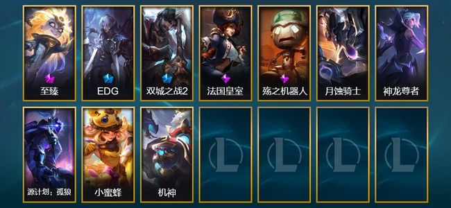 英雄联盟（LOL）1神话 1臻彩 2限定 10皮肤 8炫彩 85英雄 黄金