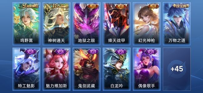 王者荣耀5传说 8史诗 56皮肤 尊贵铂金I