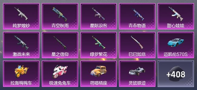 和平精英8载具 12升级枪 20粉装 375枪皮 312套装 0印记