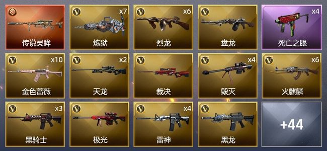 穿越火线（CF）1传说武器 5王者武器 3炫金武器 96V武器 3V角色 22皮肤 可排位 新锐