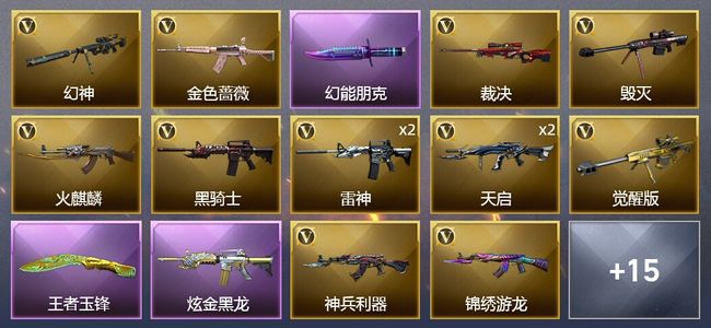 穿越火线（CF）2王者武器 1炫金武器 24V武器 1V角色 16皮肤 不可排位 新锐