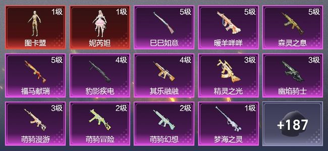 和平精英14升级枪 4粉装 5尾迹 119枪皮 79套装 38967热力 5印记