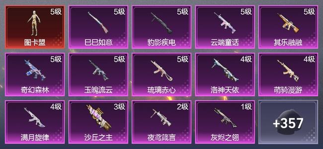 和平精英14升级枪 9粉装 8尾迹 208枪皮 156套装 7,2957热力 9印记 卓越王牌