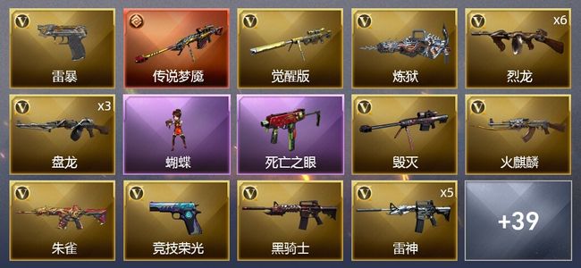 穿越火线（CF）1传说武器 1王者武器 2炫金武器 59V武器 1V角色 19皮肤 可排位 新锐