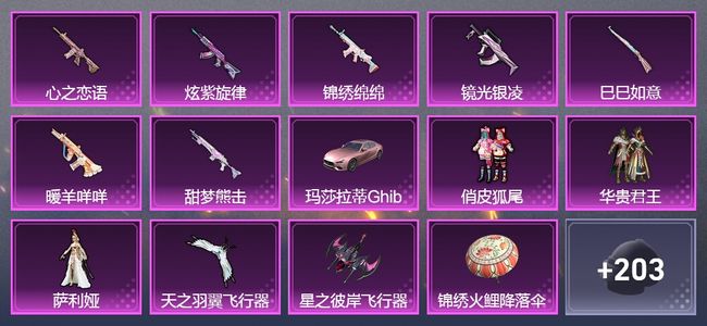 和平精英1载具 8升级枪 4粉装 5飞行器 136套装 63914热力 9印记