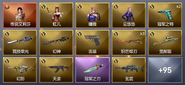 穿越火线（CF）1传说角色 10王者武器 1炫金武器 104V武器 12V角色 45皮肤 可排位 枪王