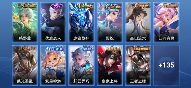 王者荣耀1传说 32史诗 146皮肤 122英雄 永恒钻石V