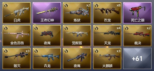 穿越火线（CF）7王者武器 4炫金武器 107V武器 8V角色 17皮肤 可排位 枪王