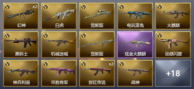 穿越火线（CF）1炫金武器 33V武器 2V角色 11皮肤 可排位