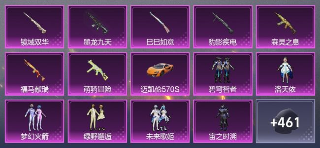 和平精英1载具 9粉装 1尾迹 1枪皮 207套装 8,3517热力 18印记