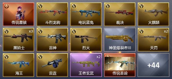 穿越火线（CF）1传说角色 1传说武器 2王者武器 55V武器 2V角色 7皮肤 可排位 大师