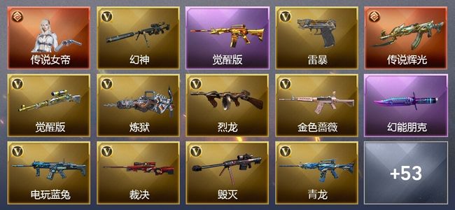 穿越火线（CF）1传说角色 1传说武器 5王者武器 59V武器 2V角色 22皮肤 可排位 宗师