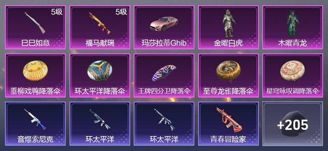 和平精英1载具 2升级枪 2粉装 115枪皮 116套装 37679热力 4印记