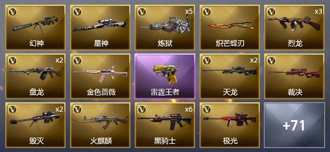 穿越火线（CF）7王者武器 2炫金武器 66V武器 3V角色 18皮肤 可排位 枪王