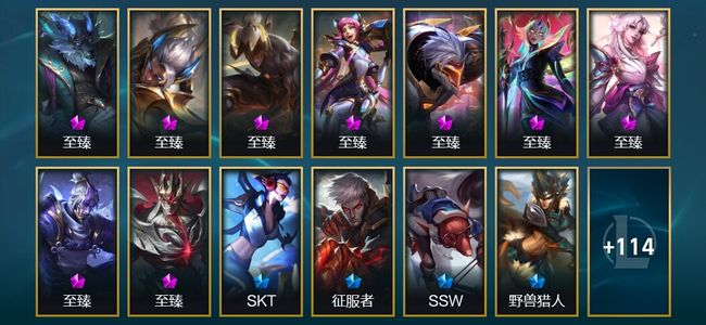 英雄联盟（LOL）9神话 7臻彩 13限定 14传说 127皮肤 24炫彩 172英雄 黄金