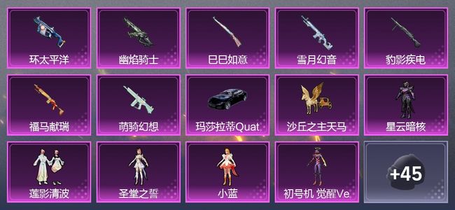 和平精英1载具 7粉装 268枪皮 220套装 16印记