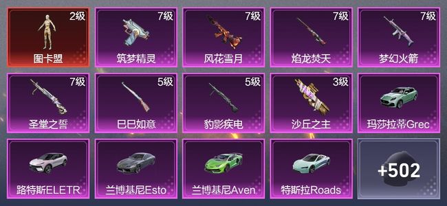 和平精英12载具 8升级枪 19粉装 4尾迹 297枪皮 220套装 11,9225热力 22印记